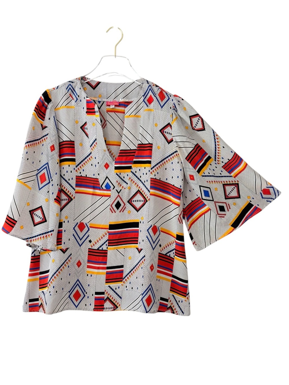 100% Silk Bianca Coletti Geometric Print Blouse Size XS